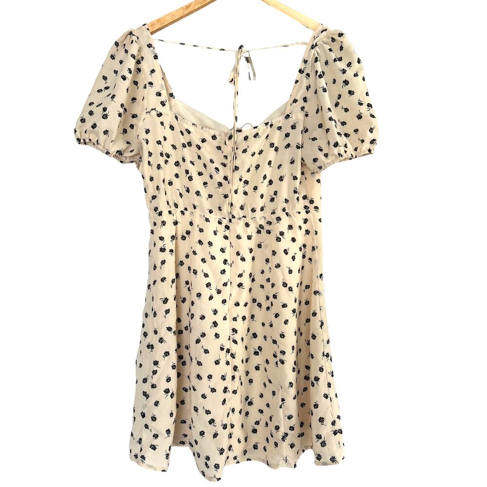 French Kiss Cream Floral Mini Dress Puff Sleeve Tie Front Size M - Picture 4 of 8